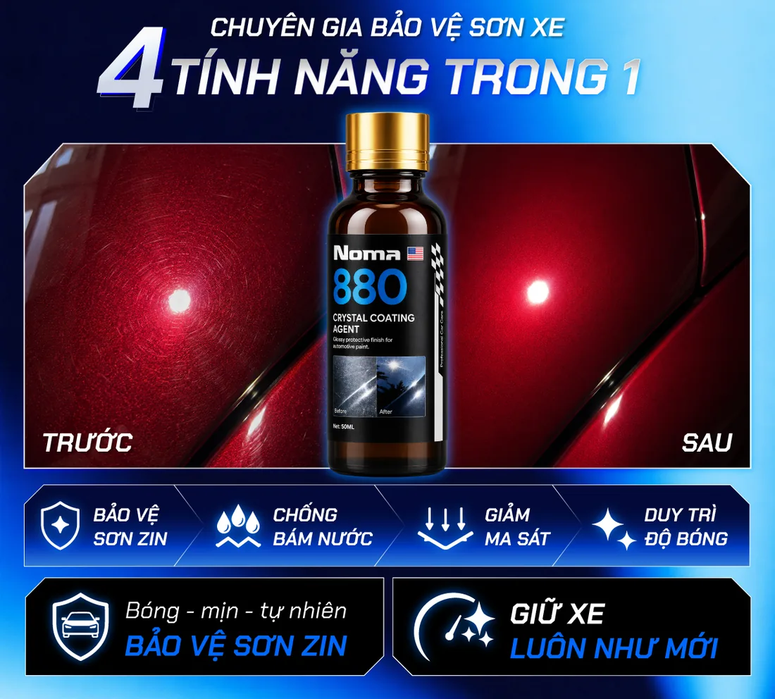 Bốn tính năng của NOMA 880: bảo vệ sơn zin, chống bám nước, giảm ma sát, duy trì độ bóng